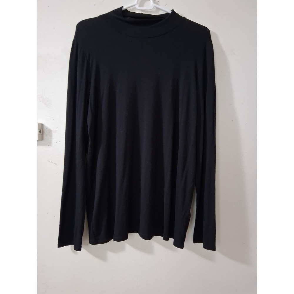 Eileen Fisher‎ Womens Large Black Viscose Spandex Mock Neck Long Sleeve Top L/G